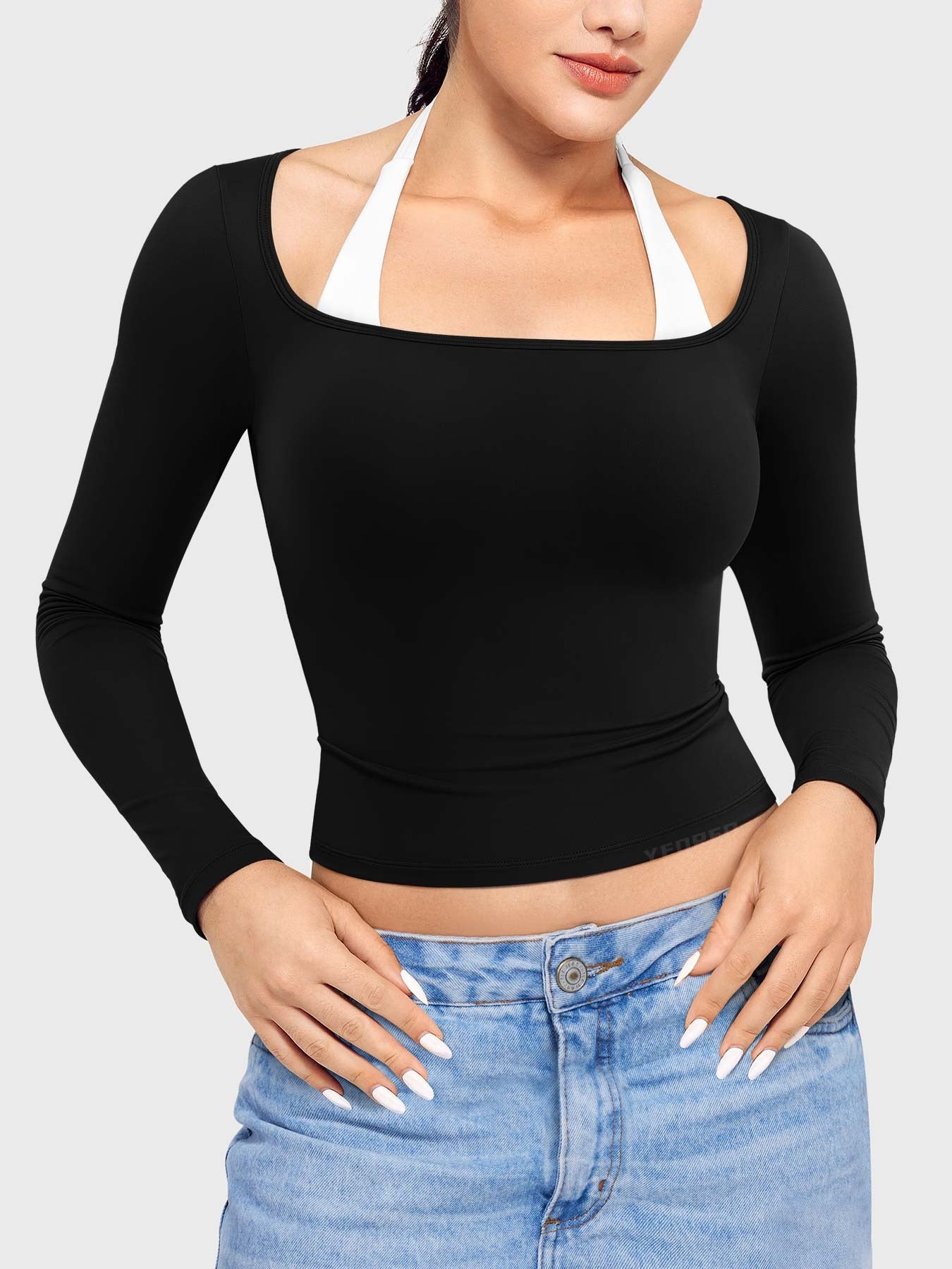 Blusa De Manga Larga - Cuello Cuadrado