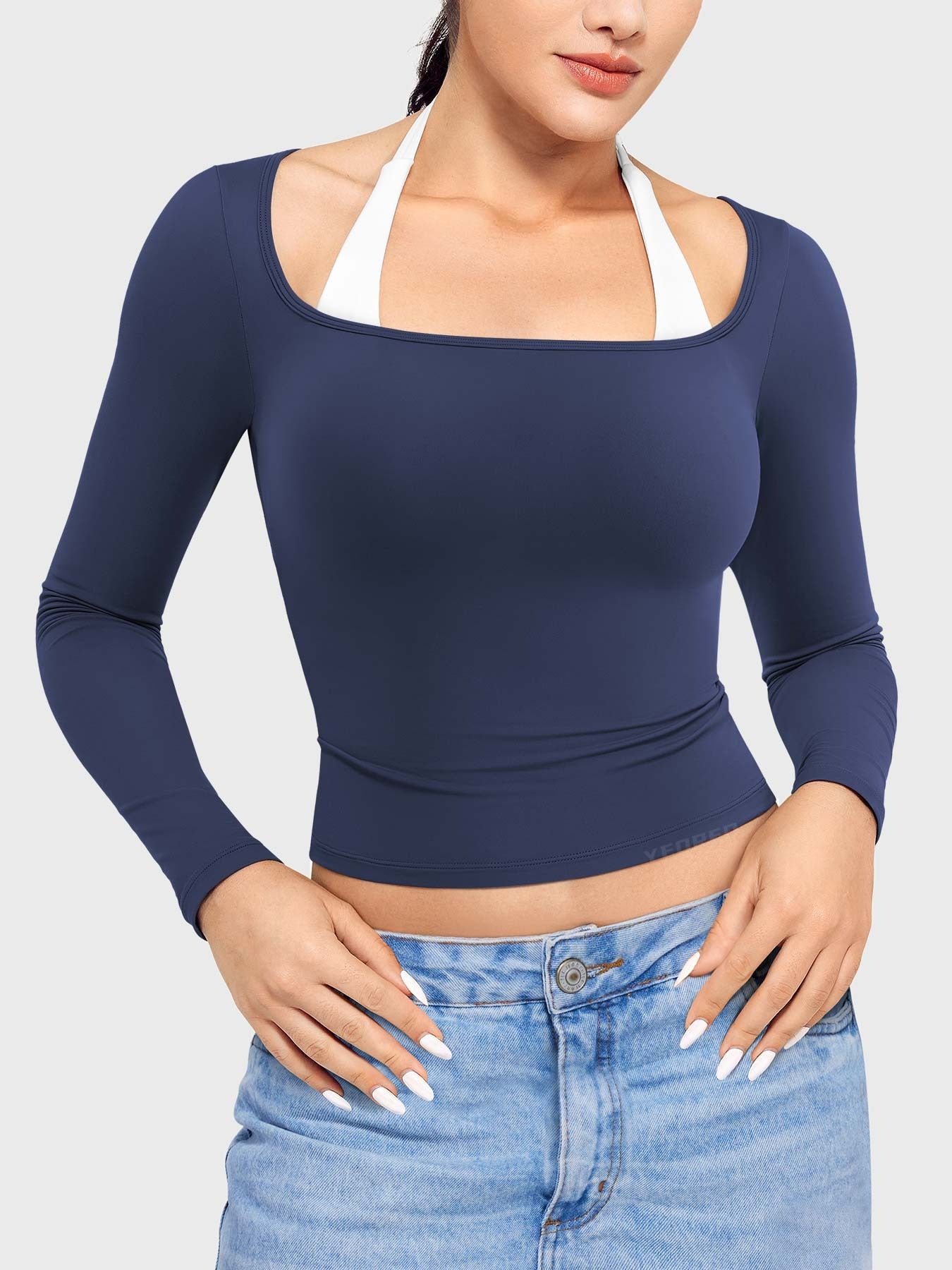 Blusa De Manga Larga - Cuello Cuadrado