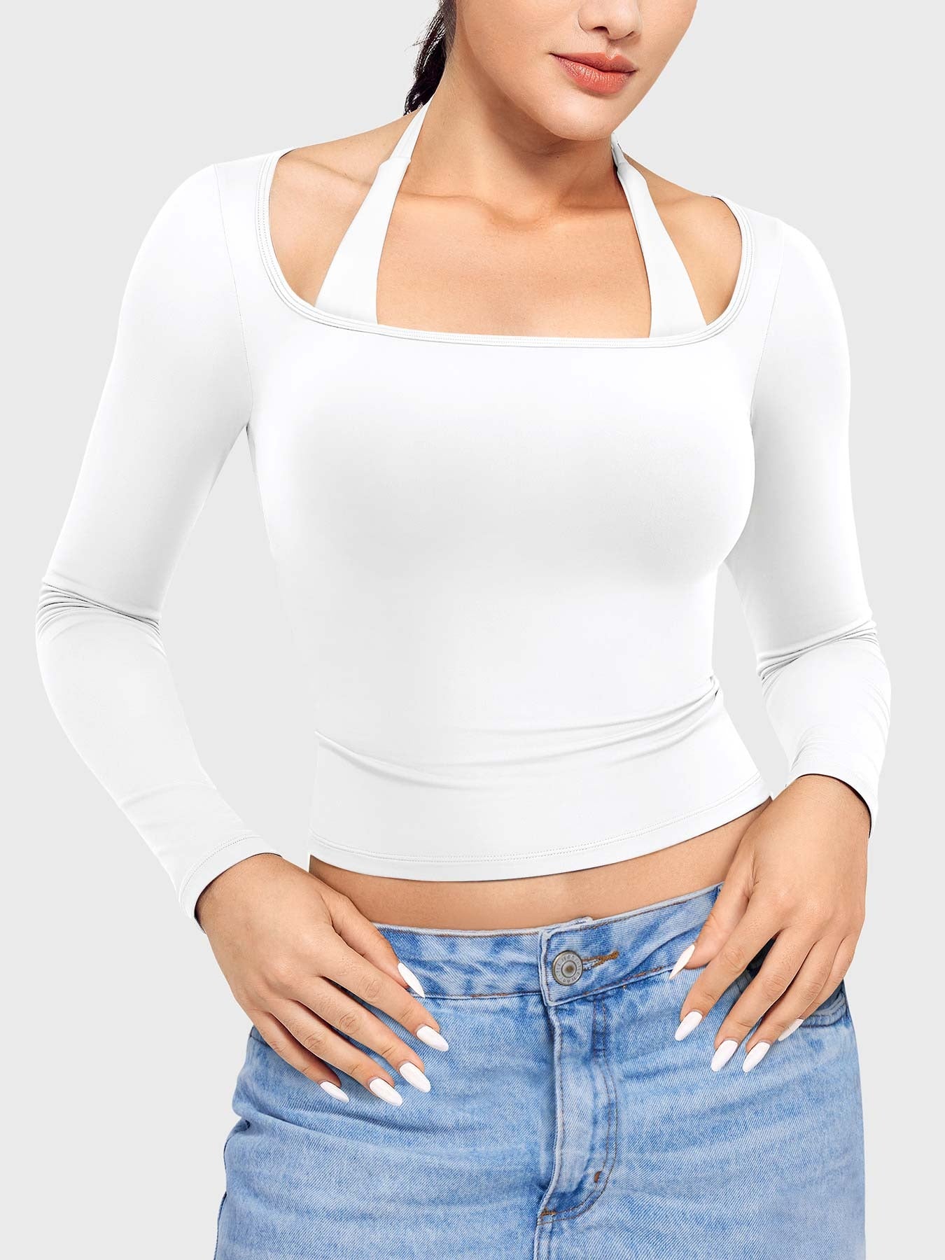 Blusa De Manga Larga - Cuello Cuadrado
