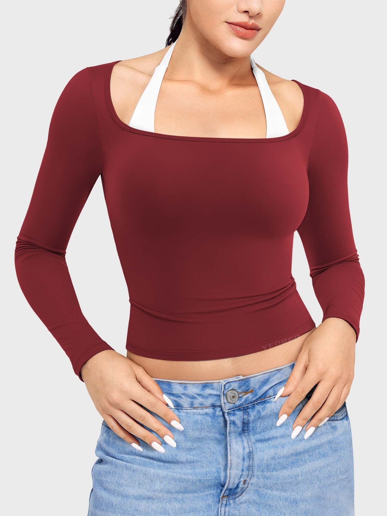 Blusa De Manga Larga - Cuello Cuadrado