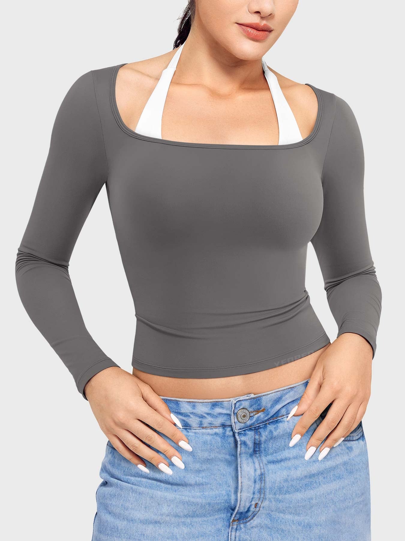 Blusa De Manga Larga - Cuello Cuadrado