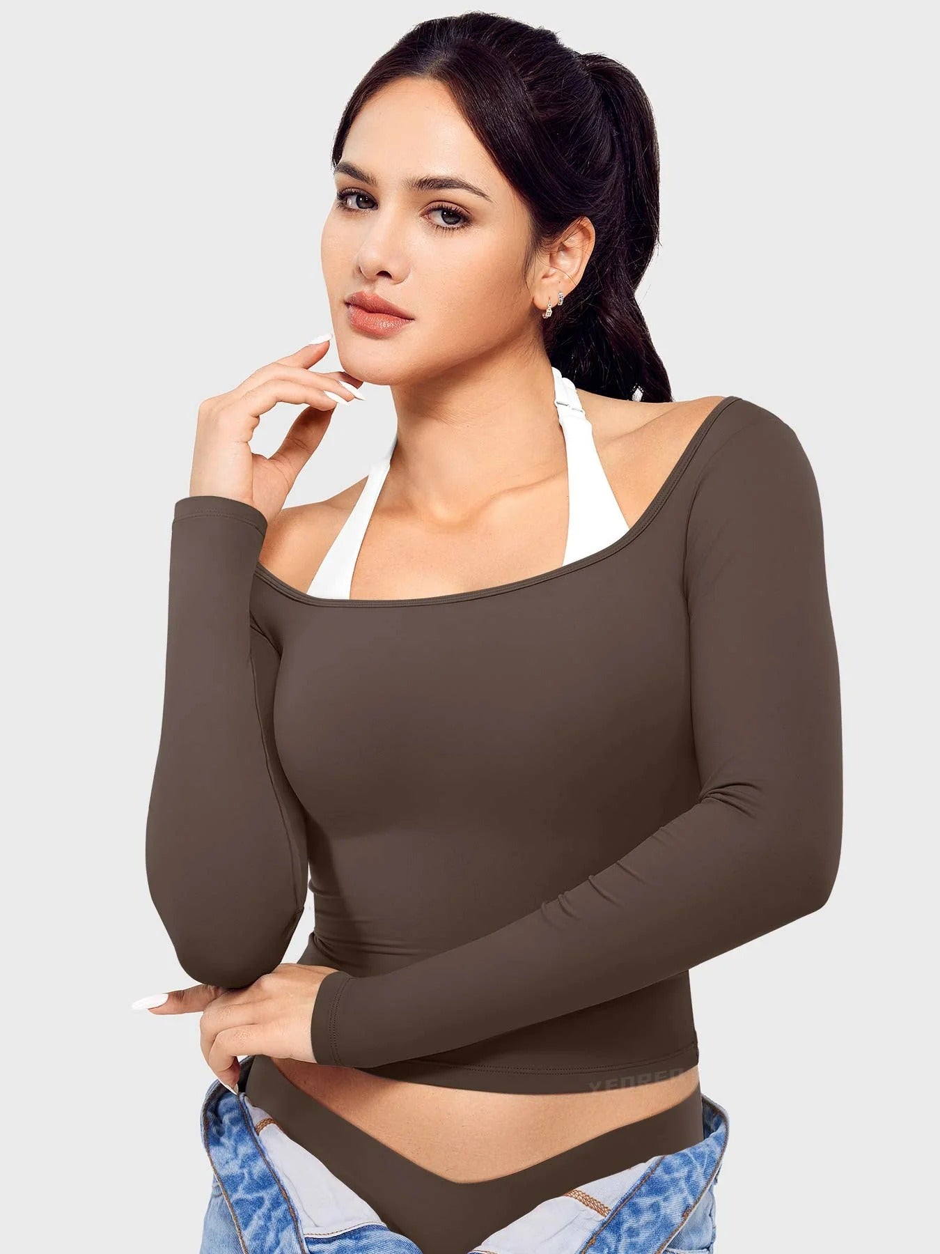 Blusa De Manga Larga - Cuello Cuadrado